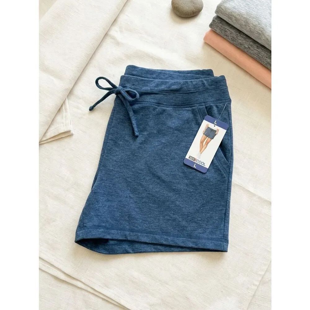 32 Degrees Cool Womens Pull On Shorts L Large Heather Fresh Ink Blue NWT Pocket